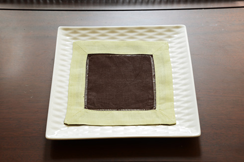 Multicolored Hemstitch Cocktail Napkin Chocolate & Mellow Green